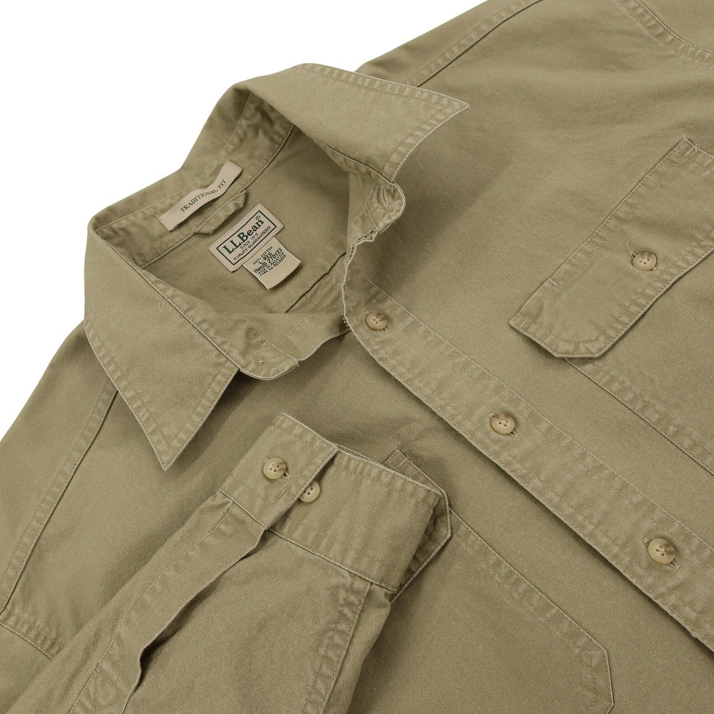 LL Bean Mens Traditional Fit Khaki Cotton Long Sleeve Button Down Shirt L-REG